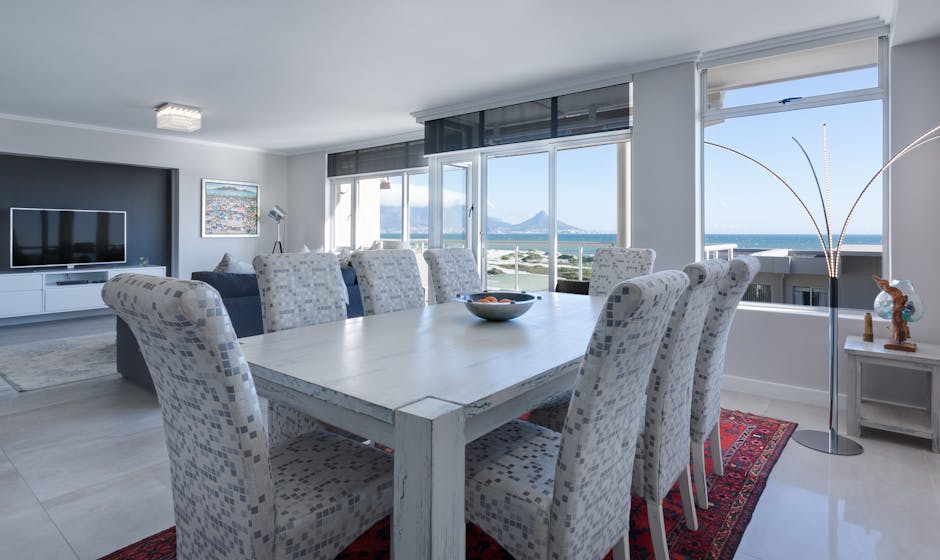 Luxurious dining room in Cape Town with modern furniture and ocean views